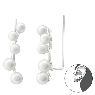 Geometric Sterling Silver Ear Cuff and Ear Pin with Pearl