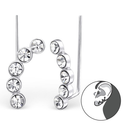 Round Sterling Silver Ear Cuff and Ear Pin with Crystal