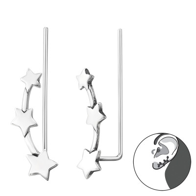 Triple Star Sterling Silver Ear Cuff and Ear Pin