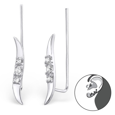 Curved Sterling Silver Ear Cuff and Ear Pin with Cubic Zirconia