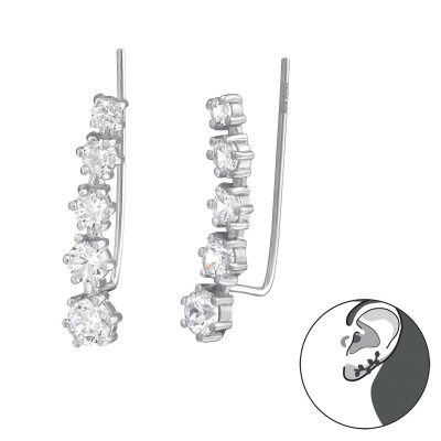 Sparkling Sterling Silver Ear Cuff and Ear Pin with Cubic Zirconia