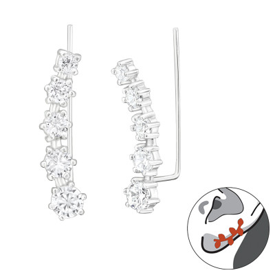 Silver Round Ear Pin with Cubic Zirconia