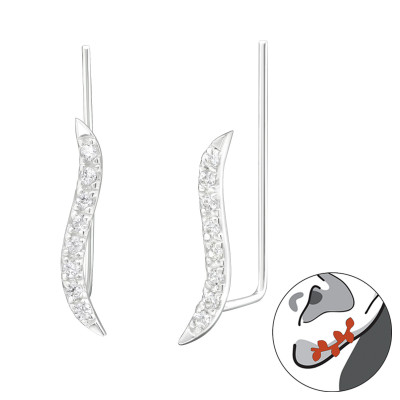 Silver Curved Ear Pin with Cubic Zirconia