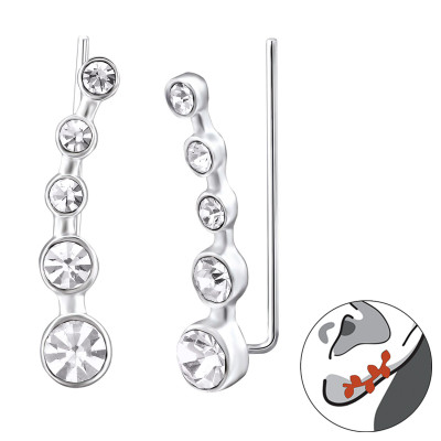 Silver Round Ear Pin with Crystal