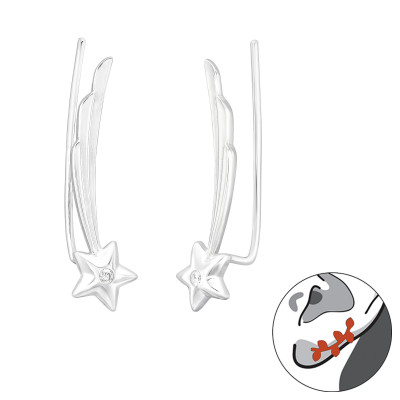 Silver Northern Star Ear Pin with Cubic Zirconia