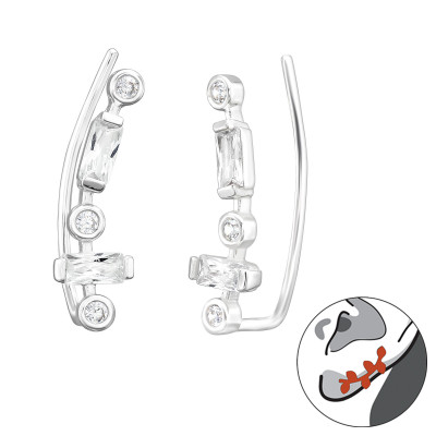 Silver Geometric Ear Pin with Cubic Zirconia