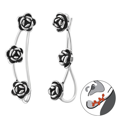 Silver Rose Ear Pin