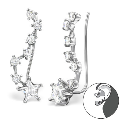 Star Drift Sterling Silver Ear Cuff and Ear Pin with Cubic Zirconia