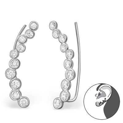 Curve Sterling Silver Ear Cuff and Ear Pin with Cubic Zirconia