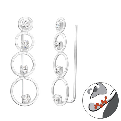 Silver Circles Ear Pin with Crystal