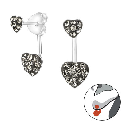 Silver Heart Ear Jacket with Crystal