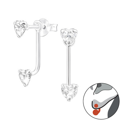 Silver Heart Ear Jacket with Cubic Zirconia