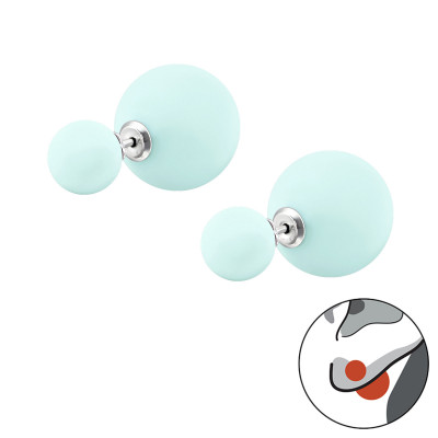 Silver Round Double Earrings with Synthtic Pearl