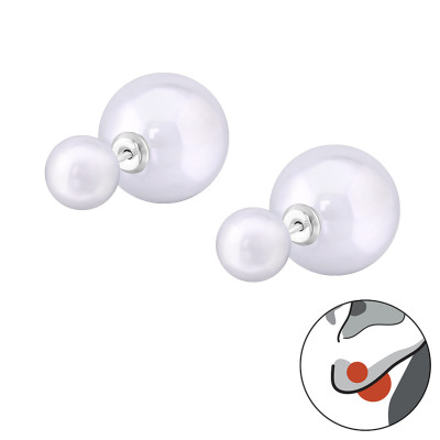 Silver Round Double Earrings with Synthtic Pearl