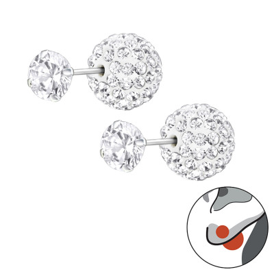 Silver Round Double Earrings with Crystal