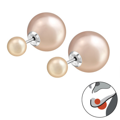 Silver Round Double Earrings with Synthtic Pearl