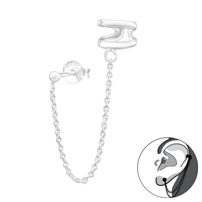 Silver Ball Ear Jacket with Silver Double Line Ear Cuff