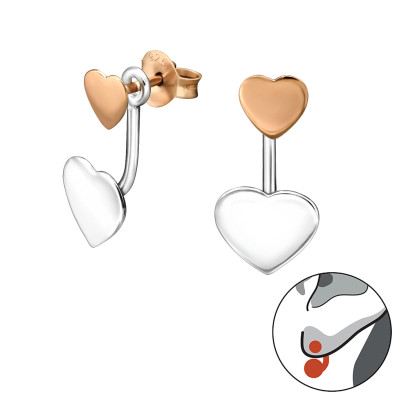 Silver Two Tone Heart Ear Jacket