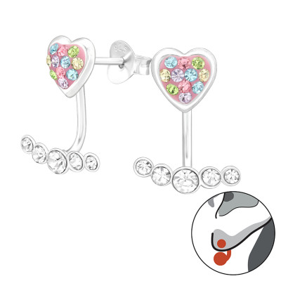 Silver Heart Ear Jacket with Crystal