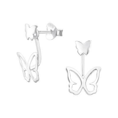 Butterfly Sterling Silver Ear Jacket and Connector Earrings
