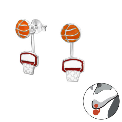 Silver Basketball Lovers Ear Jacket with Epoxy