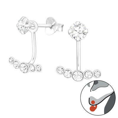 Silver Geometric Ear Jacket with Cubic Zirconia and Crystal