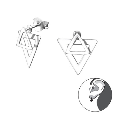 Silver Triangle Ear Jacket and Double Earrings