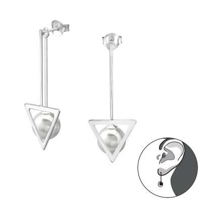 Silver Triangle Ear Jacket with Synthtic Pearl