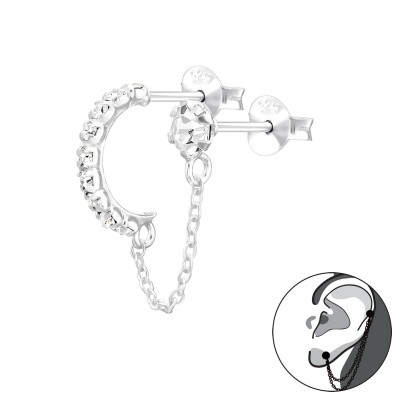 Silver Curved Ear Jacket and Hanging Chain with Crystal