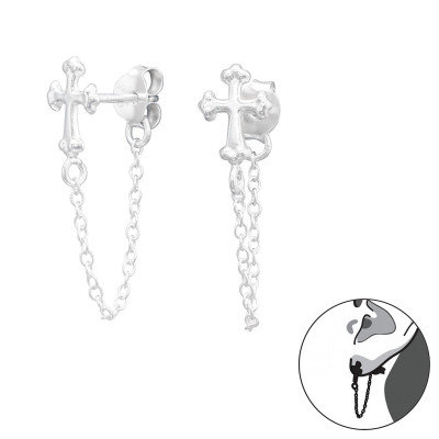 Silver Cross Ear Jacket with Hanging Chain