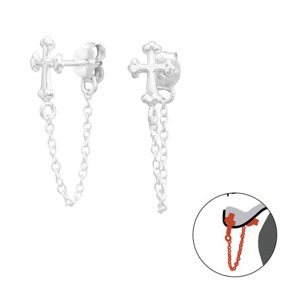 Silver Cross Ear Jacket with Hanging Chain