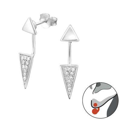 Silver Triangle Ear Jacket with Cubic Zirconia