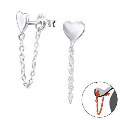 Silver Heart Ear Jacket with Hanging Chain