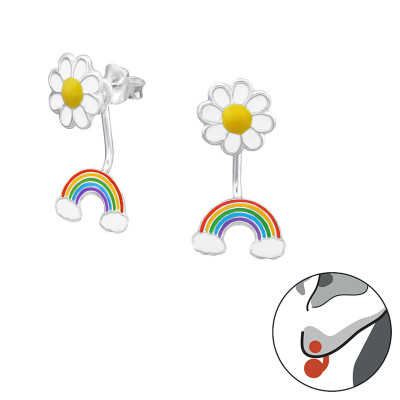 Silver Daisy and Rainbow Ear Jacke with Epoxy