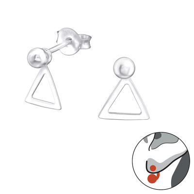 Silver Ball Ear Studs with Hanging Triangle and Ear Jacket