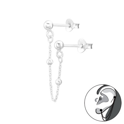 Silver 3mm Ball Ear Jacket and Hanging Chain