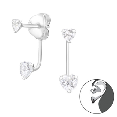 Heart Sterling Silver Ear Studs with Cubic Zirconia