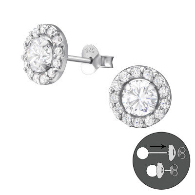 Silver Round Interchangeable Ear Studs with Cubic Zirconia