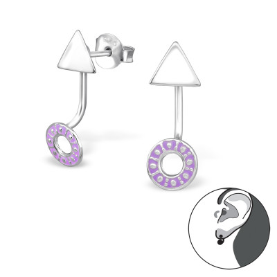 Geometic Sterling Silver Ear Jacket and Double Earrings with Epoxy