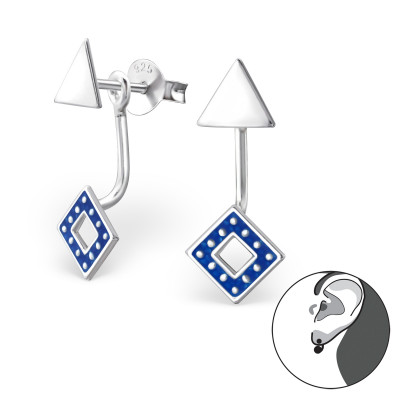 Geometric Sterling Silver Ear Jacket and Double Earrings with Epoxy