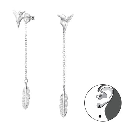 Silver Bird Ear Jacket with Hanging Feather