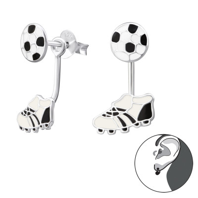 Football and Boots Sterling Silver Ear Jacket and Double Earrings with Epoxy