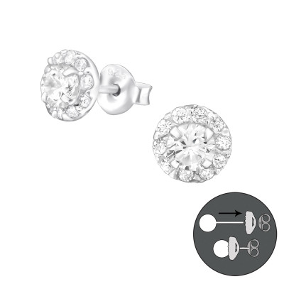 Silver Round Interchangeable Ear Studs with Cubic Zirconia