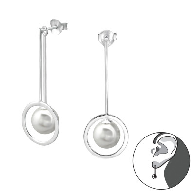 Round Sterling Silver Ear Studs with Pearl