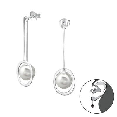 Round Sterling Silver Ear Jacket and Double Earrings with Pearl
