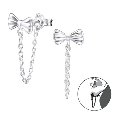 Silver Bow Ear Jacket with Hanging Chain