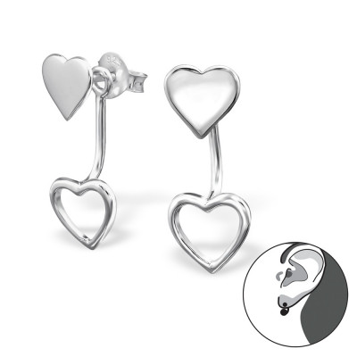 Hanging Heart Sterling Silver Ear Studs