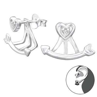 Silver Heart and Arrow Ear Jacket with Cubic Zirconia