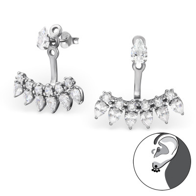 Multi Stone Sterling Silver Ear Jacket and Double Earrings with Cubic Zirconia