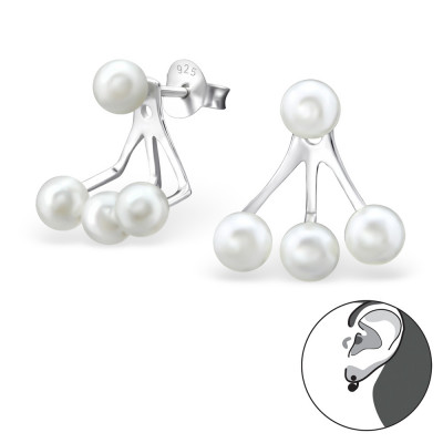 Round Sterling Silver Ear Jacket and Double Earrings with Pearl